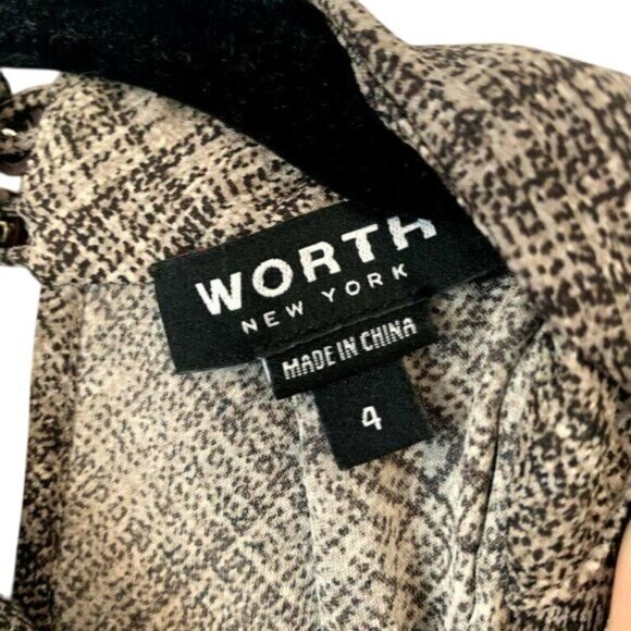 Worth New York Sleeveless Pleated Silk Blouse Size 4 Brown & Cream Career Flowy - Picture 2 of 8